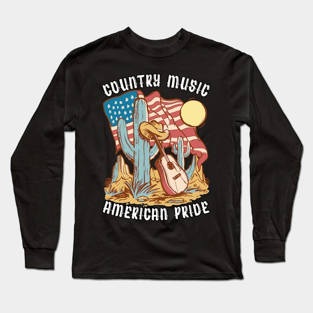 Country Music American Pride T-Shirt Long Sleeve T-Shirt by Silly Pup Creations